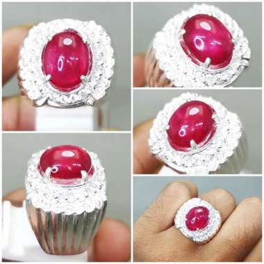 Batu Cincin Merah Delima Ruby Asli Ring Perak