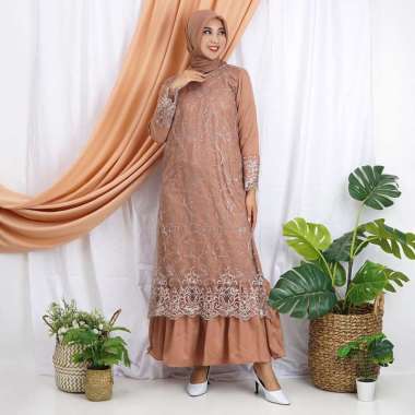 Gamis Pramitha Brukat Wanita Model Lebaran Terbaru Tille Maxi Dress Gamis Pesta Kondangan Tulle Prem