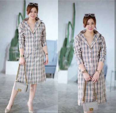 Longdress kotak/tunik kotak/dress kotak/dress kotak lengan panjang Cream