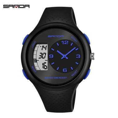 Jam Tangan Pria Digital Analog Tali Rubber Chronograph Anti Air SANDA 763 Biru