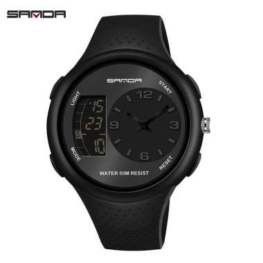 Jam Tangan Pria Digital Analog Tali Rubber Chronograph Anti Air SANDA 763 Hitam Hitam