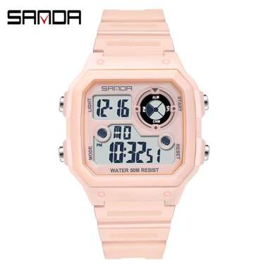 Jam Tangan Pria Digital Tali Rubber Chronograph Anti Air SANDA 418 Pink