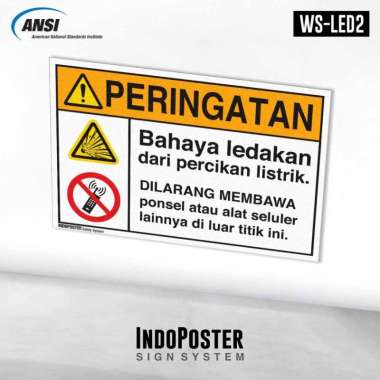 Stiker K3 Safety Sign ANSI ISO Bahaya Ledakan dari percikan listrik (S 30x20cm)