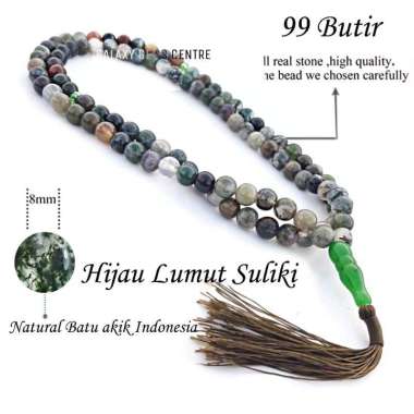 Tasbih Batu Akik Hijau Lumut Suliki 99 Butir Original