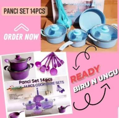 Wajan Panci Set 14 pcs Marble anti lengket Cookware + Spatula ORI 100% Multicolor