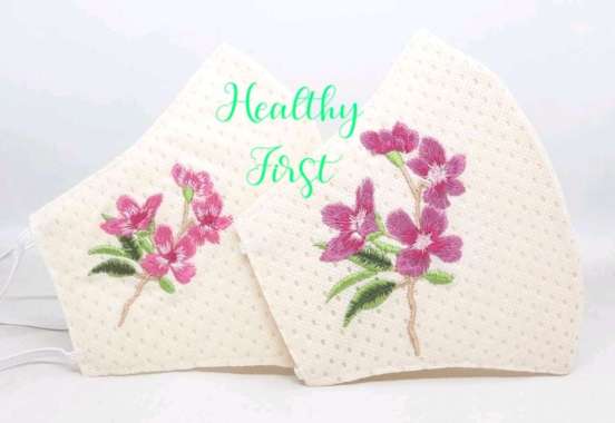 Masker bordir bunga liar (ada pilihan bunga besar dan kecil) bunga pink