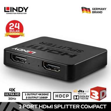 LINDY 38157 HDMI Splitter Compact 2 Port Full HD 4K 1080p (1 in 2 Out)