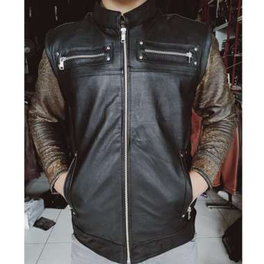 ROMPI KULIT ASLI PRIA CASUAL BIKERS KEREN WARNA HITAM Hitam XXL