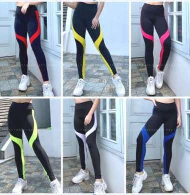 Legging senam aerobik zumba yoga gym fitness model ultra garis kuning