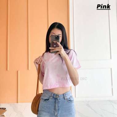 ELLIPSES.INC Crop Top Tie Dye Lengan Pendek & Panjang L Pink Pendek