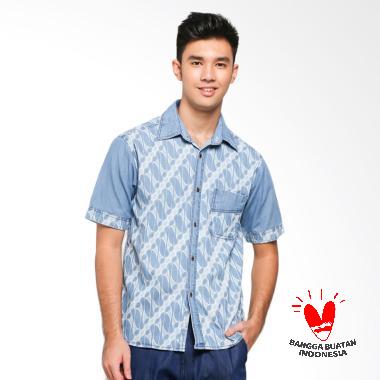 Batik Etnik Denim Shirt Motif Parang Kemeja Batik Pria