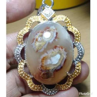 Liontin Batu Akik Gambar Bulu Yin Yang Antik