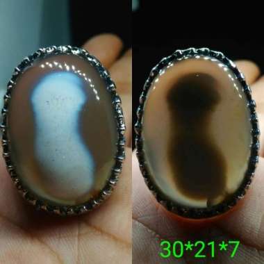 Natural Batu Akik Agate Motif Gambar Cat Putih Antik