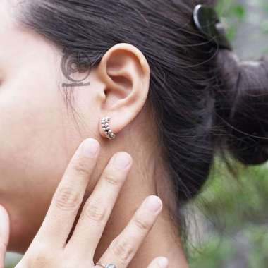 Anting Fashion Wanita Silver 925 Asli Perak Bali C-Hoop Jawan Ganda
