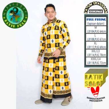 Batik Wisanggeni Solo Baju Kemeja Batik Pria Setelan Sarung panjang+sarung kuning XL