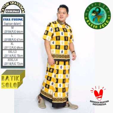 Batik Wisanggeni Solo Baju Kemeja Batik Pria Setelan Sarung pendek+sarung kuning L