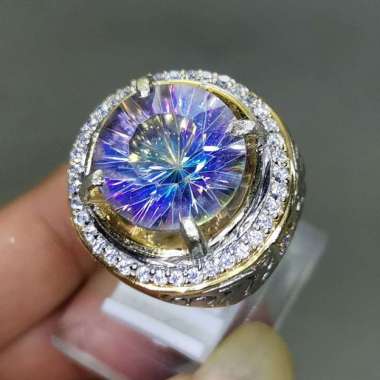 Cincin Batu Kecubung Mistik Quartz Pelangi Original Multi colour