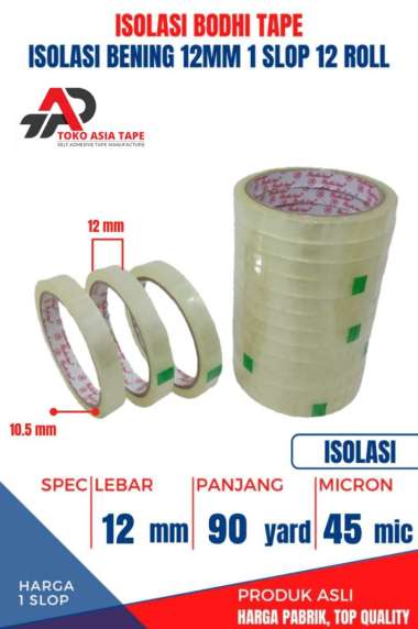 ISOLASI / SELOTIP BENING BODHI TAPE 12MM X 90YARD 1 SLOP 12 ROLL BENING
