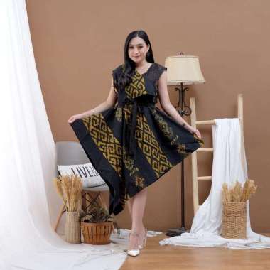 SIERRA DRESS TENUN DRESS ETNIK DRESS KONDANGAN BATIK KHAS INDONESIA IVORY GOLD