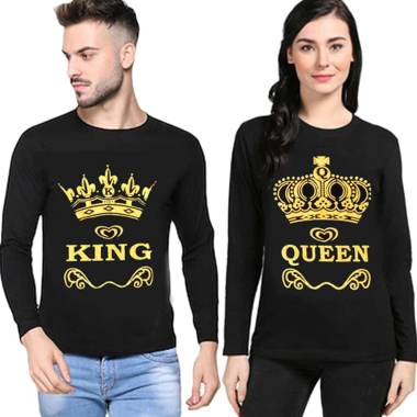 Vlovi King Queen Lengan Panjang Garis Baju Atasan Couple