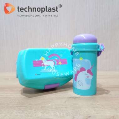 TECHNOPLAST Paket School Hemat Unicorn Dreams Kotak Bekal & Botol Air UNICORN PELANGI