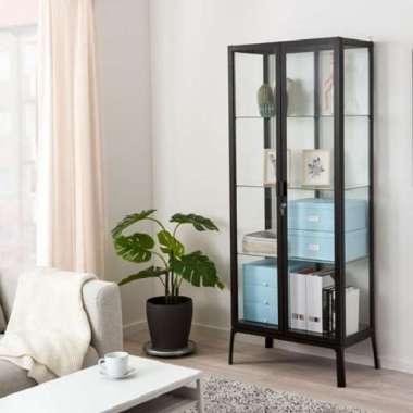 Rak Lemari Kaca Bening Transparan 4 Tingkat Pintu Kaca 73x175cm _Hitam