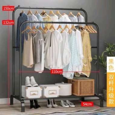 Rack Double Pole Big Stand Hanger / Double Stand Hanger Hitam