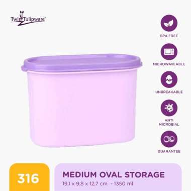 Toples Makanan Twin Tulipware Medium Oval Storage Vio