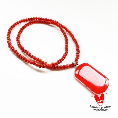 Vee Liontin Batu Giok Coklat Kotak Kalung Terapi Kesehatan Merah