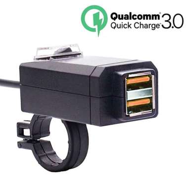 Charger Motor WaterProof USB Charger Motor Sepeda 2 Port QC3.0 black