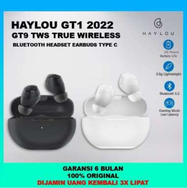 Haylou GT1 2022 GT9 TWS True Wireless Bluetooth Headset Earbuds Type C - Hitam Putih