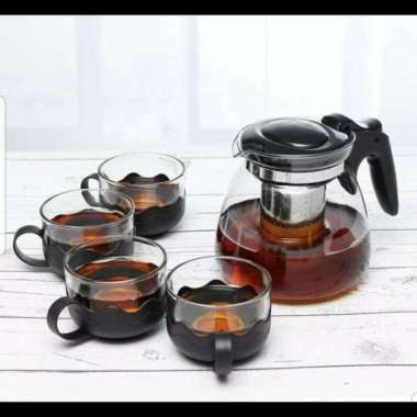 Tea Pot Teapot Set Teko Jug Pitcher Cangkir Gagang Set Kaca Beling Saji Minum Air Teh Ocha Kopi Latt