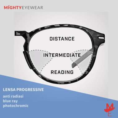 Frame + Lensa Progressive Custom ( Index 1.56) Progresif Lensa Minus Tahap 1 Plano - BlueRay