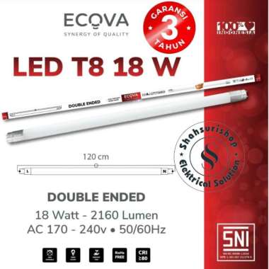 ECOVA T8 LED LAMPU TL LED 18W 18 W WATT 120 CM BODY FITTING ALUMUNIUM Putih - HANYA LAMPU