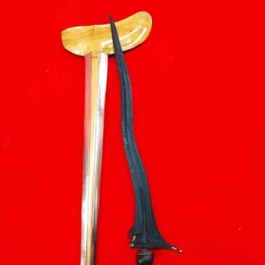 Keris Pusaka Sepuh Jangkung Luk 3 Kinatah Panji Wilis Asli Warangka Jogja hitam