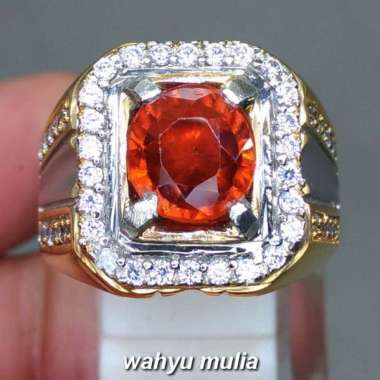 Cincin Batu Permata Orange Garnet Selon Kristal Asli (Kode 1742) Orange