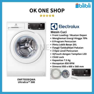 ELECTROLUX Mesin Cuci 7.5Kg EWF 7555EQWA/ EWF 7555 EEQWA / EWF7555EQWA [JADETABEK] Warna Putih