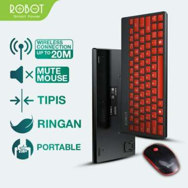 Robot KM3000 Keyboard Mouse Wireless Mini Portable Receiver USB Silent Mute Mouse Red
