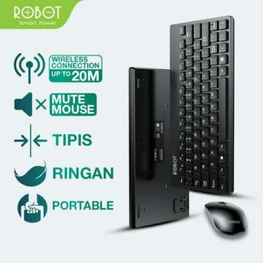 Robot KM3000 Keyboard Mouse Wireless Mini Portable Receiver USB Silent Mute Mouse Black
