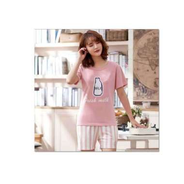 Aily SM19 Setelan Baju Tidur Wanita Celana Pendek Pink L