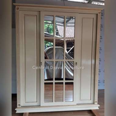 Lemari Pakaian Cat Duco Kayu Jati 3 Pintu Almari Minimalis Jepara -- Multicolor