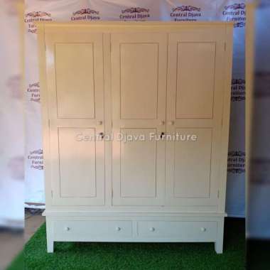 Lemari Pakaian Laci Cat Duco Kayu Jati 3 Pintu Almari Minimalis Jepara -- Multicolor