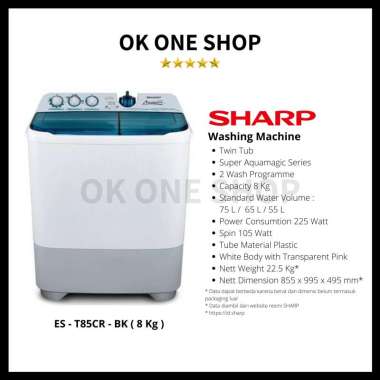 Sharp Mesin Cuci 8Kg ES-T85CR-BK [Jadetabek]