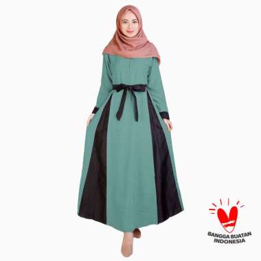 Okechuku LESTARY Long Dress Gamis Maxi Wanita Muslim Kombinasi Warna Biru Tosca
