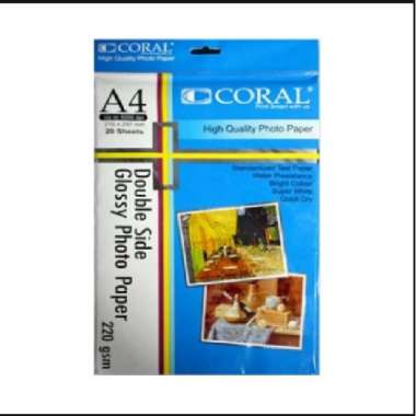 Kertas photo double side Glossy /Coral Glossy Photo Paper A4 220 gsm / Kertas Foto Glossy