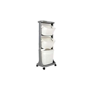 Keranjang Laundry 3 Susun Roda / Rak 3 Susun Plastik Olymplast Flexyble Trolley OFT 03 Putih Abu