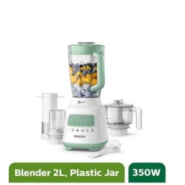 PHILIPS Blender 2L Plastik + Multi Accessory HR2223 HR 2223 - Hijau / Blender Philips