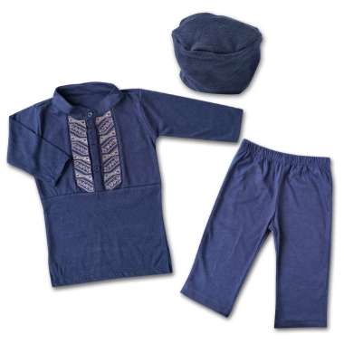 Bearhug Pakaian Muslim Koko Bayi Laki-Laki XKG4 Navy Batik Abu Premium Embroidery (Include Peci) 6-1