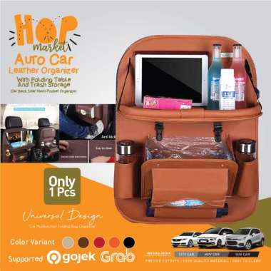 Leather Car Organizer Multifungsi (Meja + Tong Sampah) Tas Bag Jok Kulit Mobil LIGHT BROWN