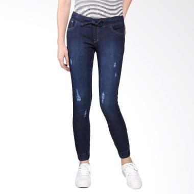 Bronco 5003 Ripped Jogger Soft Jeans Celana Wanita - Blue
